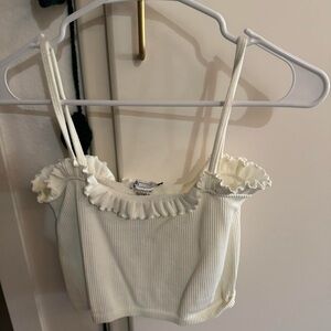 Zara Cream Ruffled Crop Top